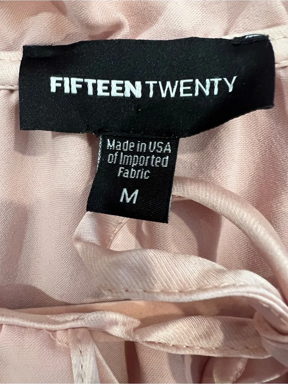 Fifteen Twenty Pink Ruffle Peasant Satin Blouse Top M Tie Neck Long Sleeve EUC - Picture 3 of 7
